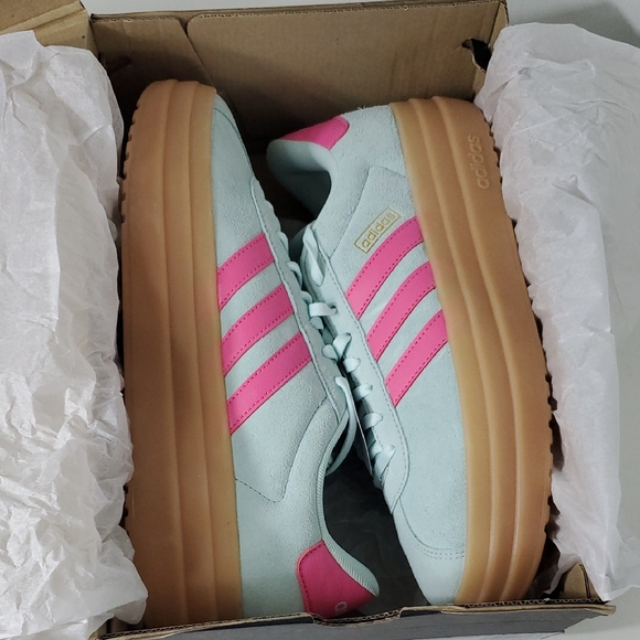 Adidas VL Court Bold Mint Pink Stripes Suede Skateboarding Sneakers W 10 NWT - Picture 11 of 12